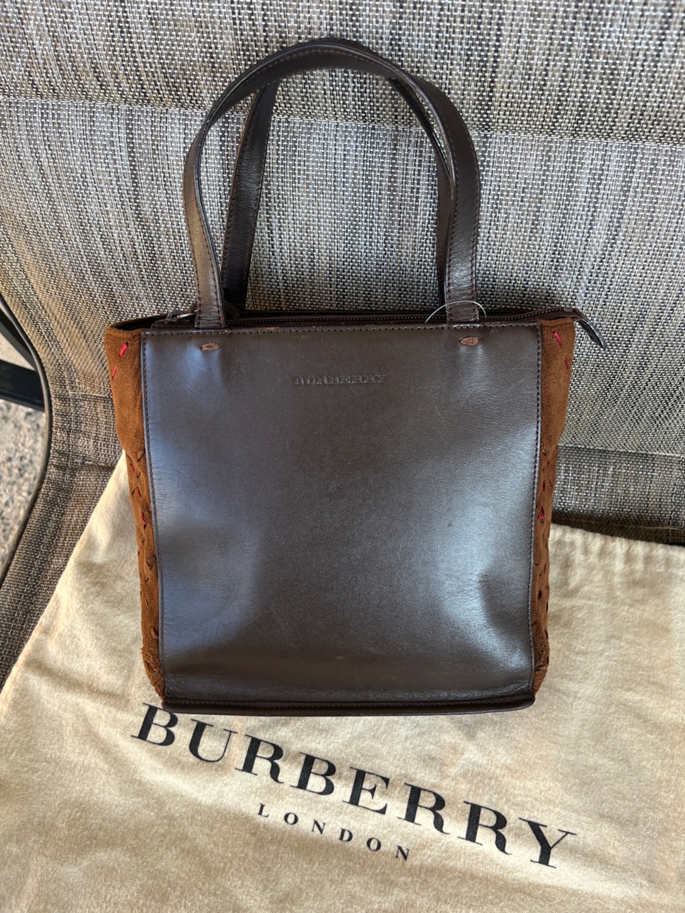 Burberry Vintage Brown Leather & Suede Stitch Mini Tote Bag
